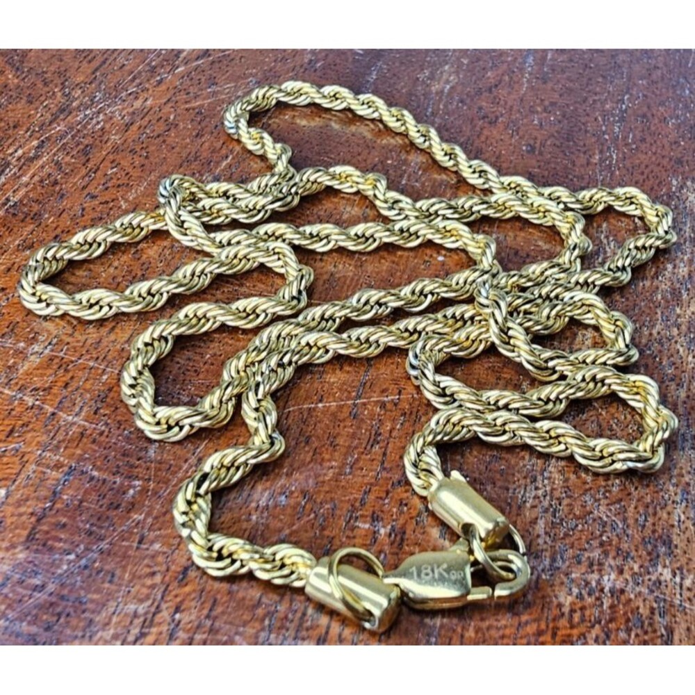 The Gold Gods Long Gold Tone 18KGP Rope Necklace Lobster Clasp 28"L